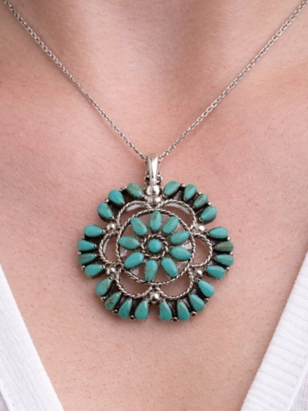 Vintage Sterling Silver Turquoise Brooch Pendant Convertible Southwestern style